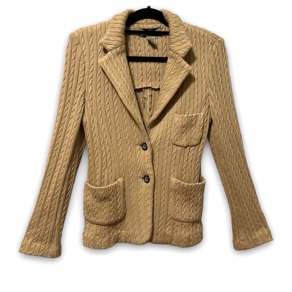 525 America Button Up Blazer Cardigan Vintage Neutral Beige Cable Knit S